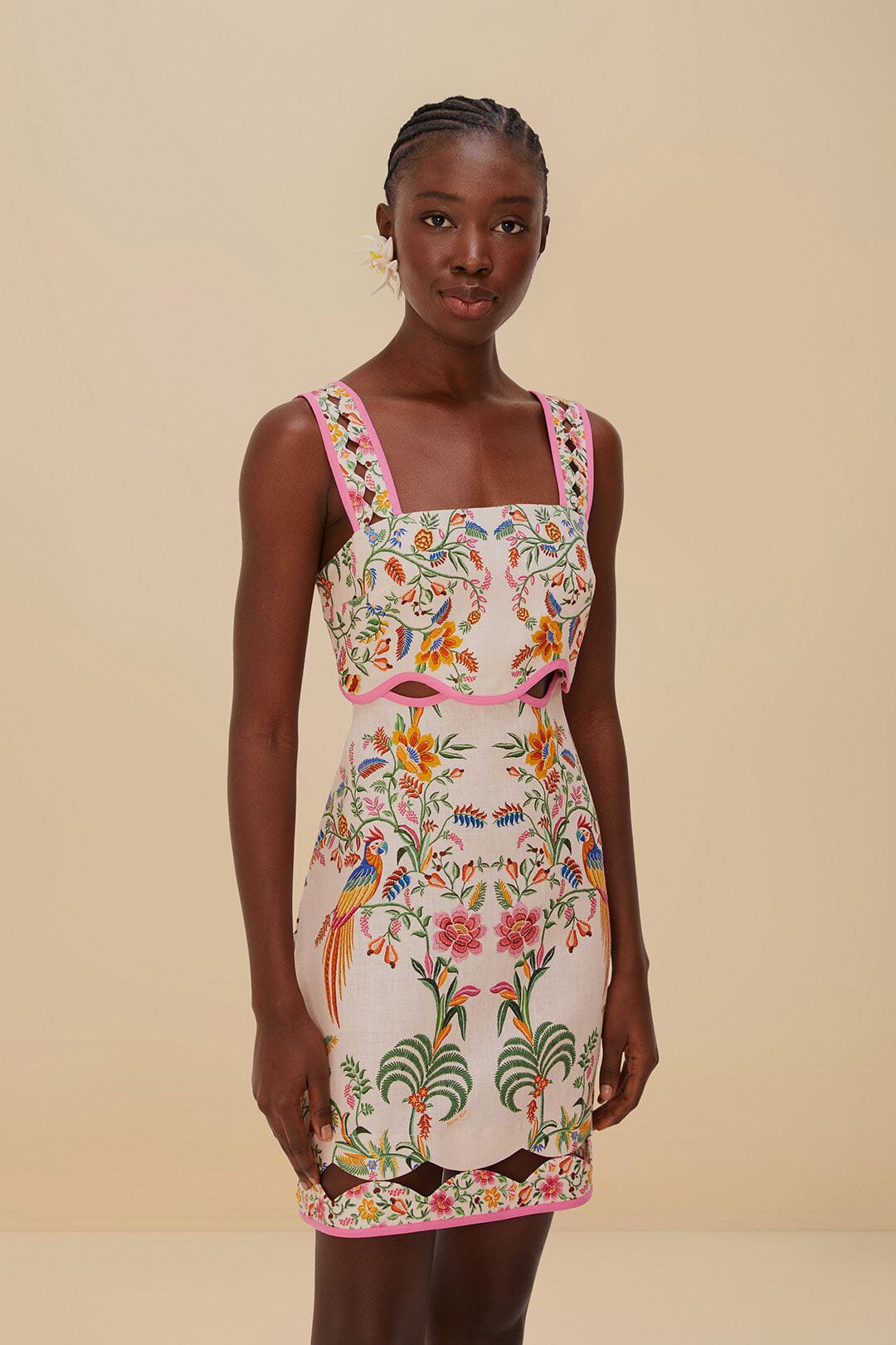 Pink Delicate Forest Euroflax™ Premium Linen Mini Dress