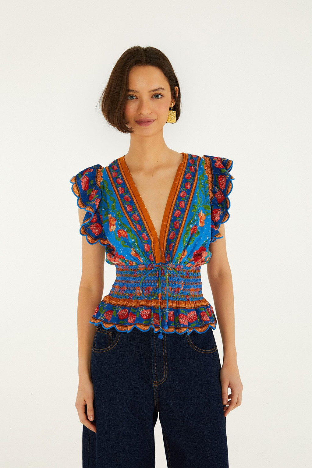Bright Blue Rococo Flowers Blouse