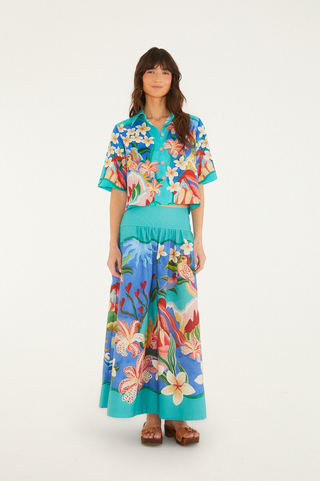 Multicolor Garden Of Life Scarf Short Sleeve Crop Shirt