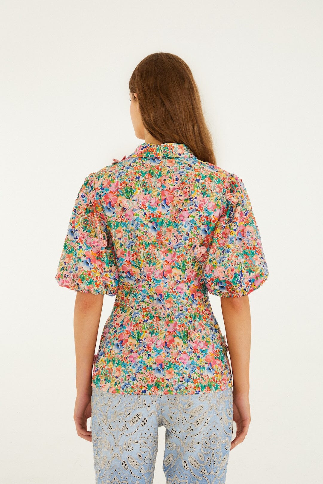 Off-White Peasant Floral Butterflies  Blouse