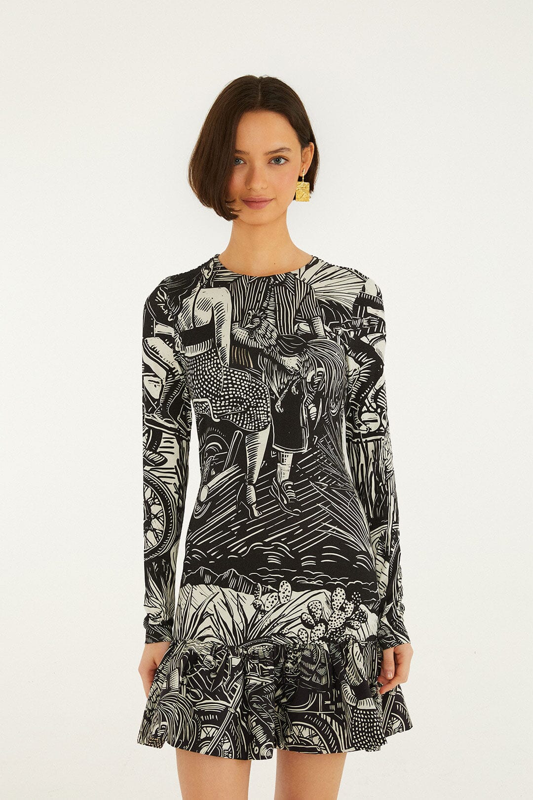 Black Ruta Ruffled Hem Mini Dress