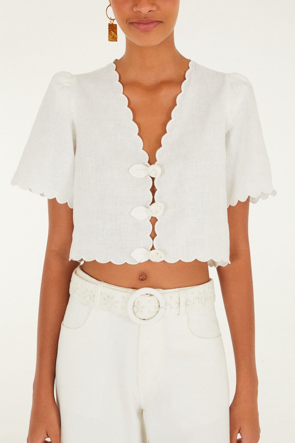 Off-White Roses Scallop Artisanal Top