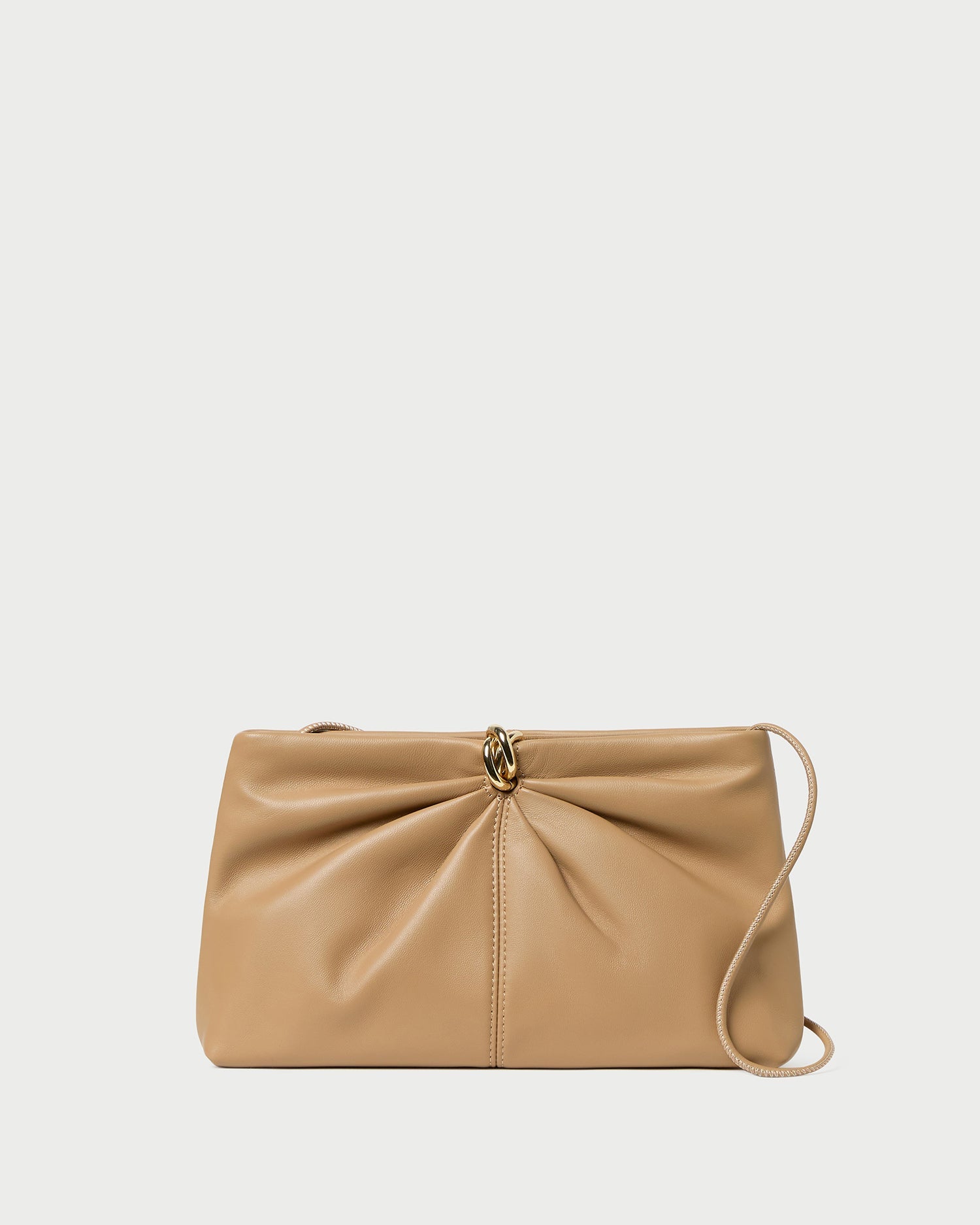 Corrine Khaki Leather Gathered Clutch