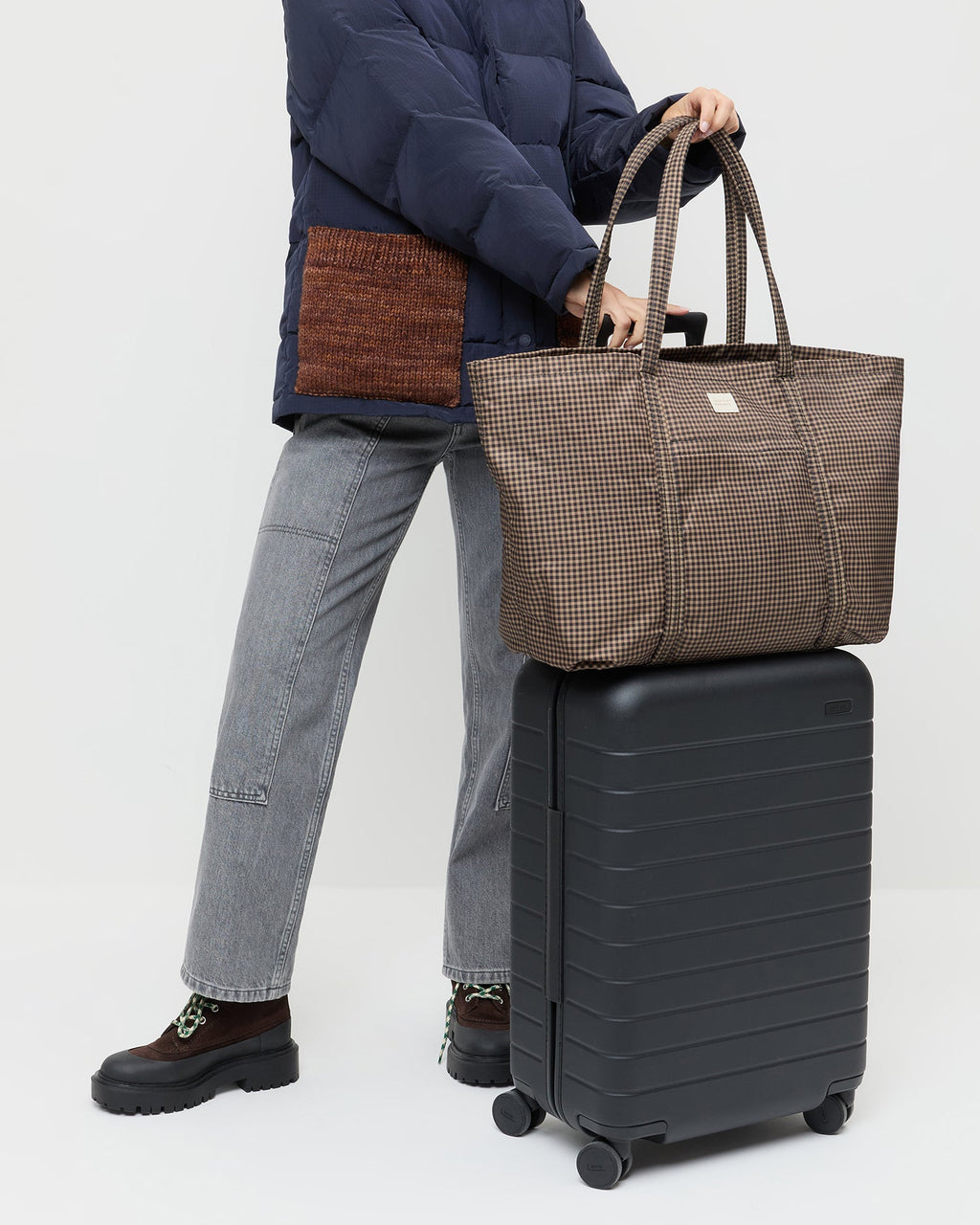 Dina Brown/Black Check Travel Tote