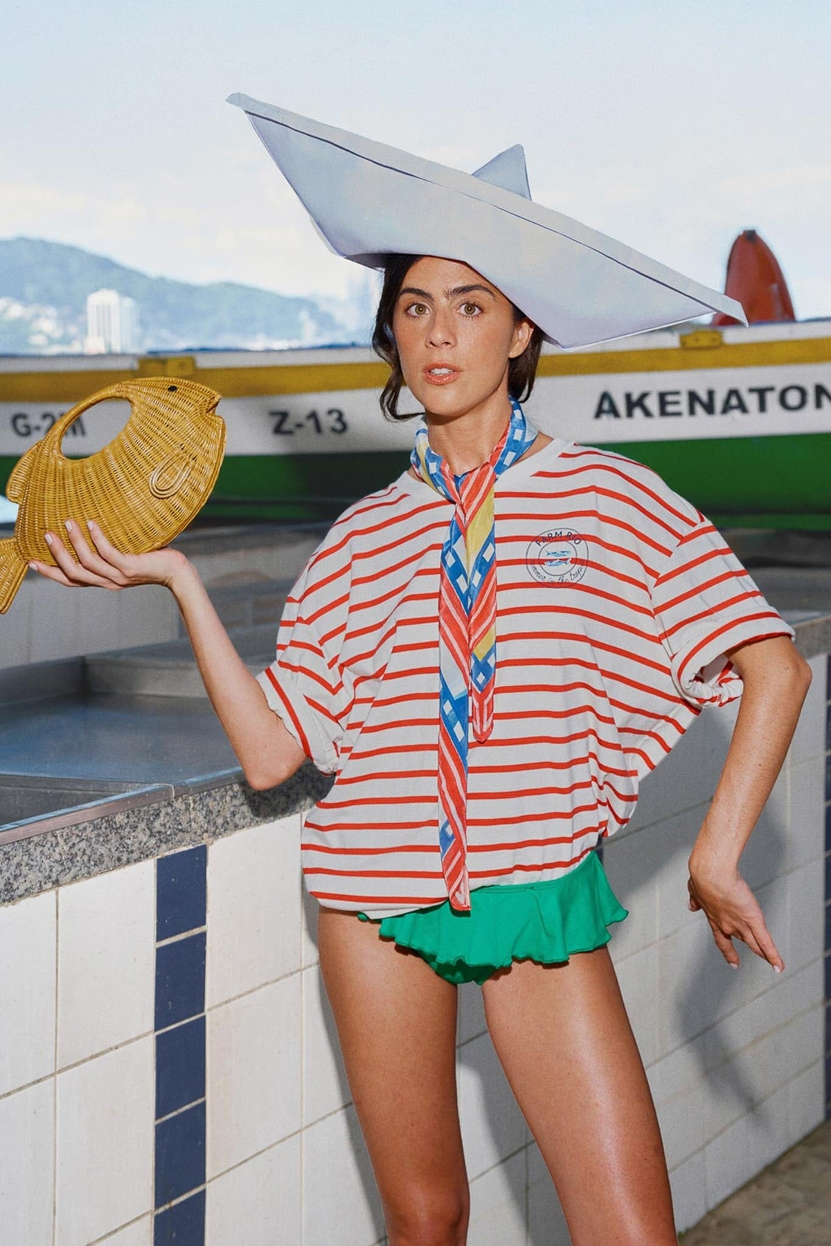 Red Summer In The Tropics Stripes T-Shirt & Scarf