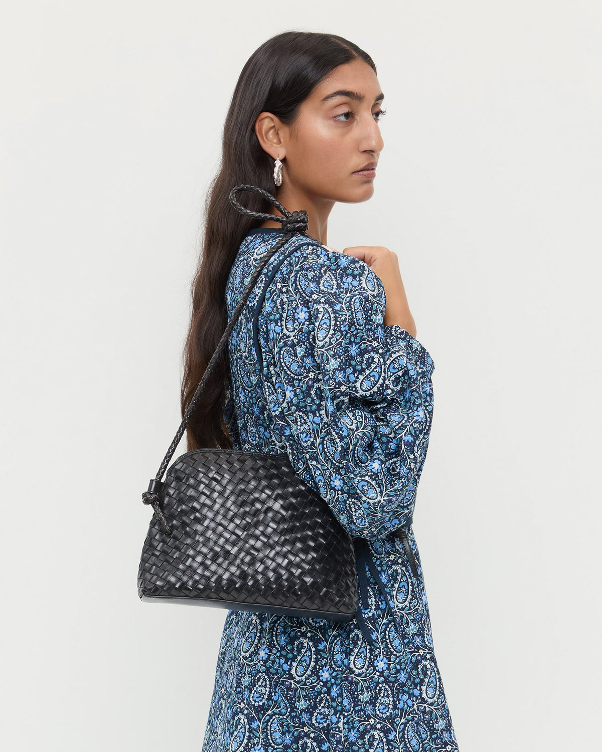 Mallory Black Woven Leather Crossbody