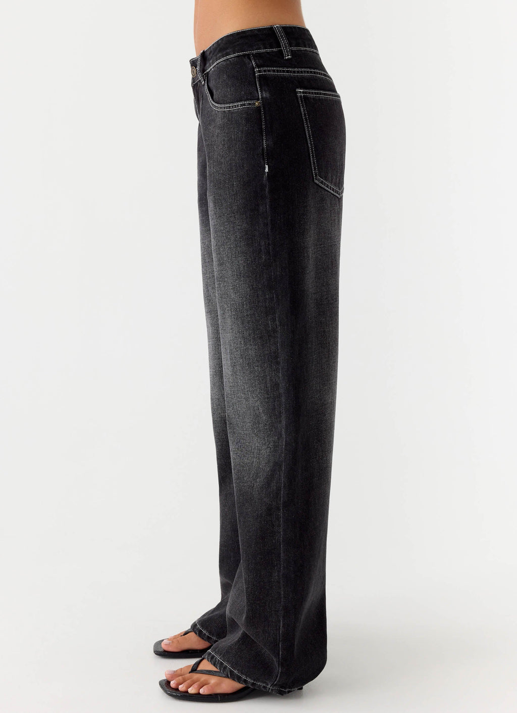 Nathan Super Low Rise Denim Jeans - Washed Black