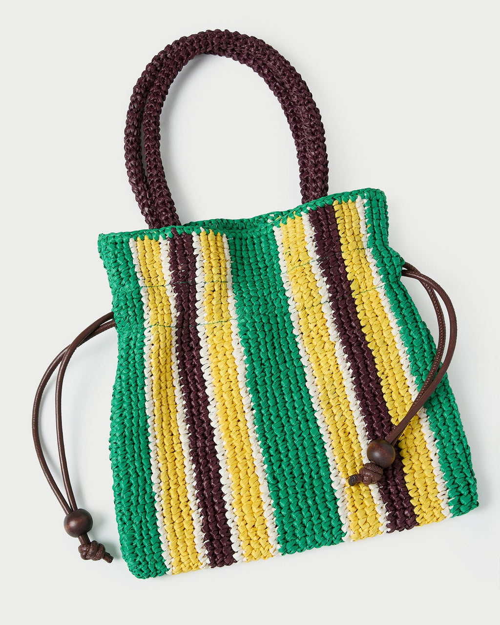 Kylie Green/Yellow Raffia Drawstring Pouch