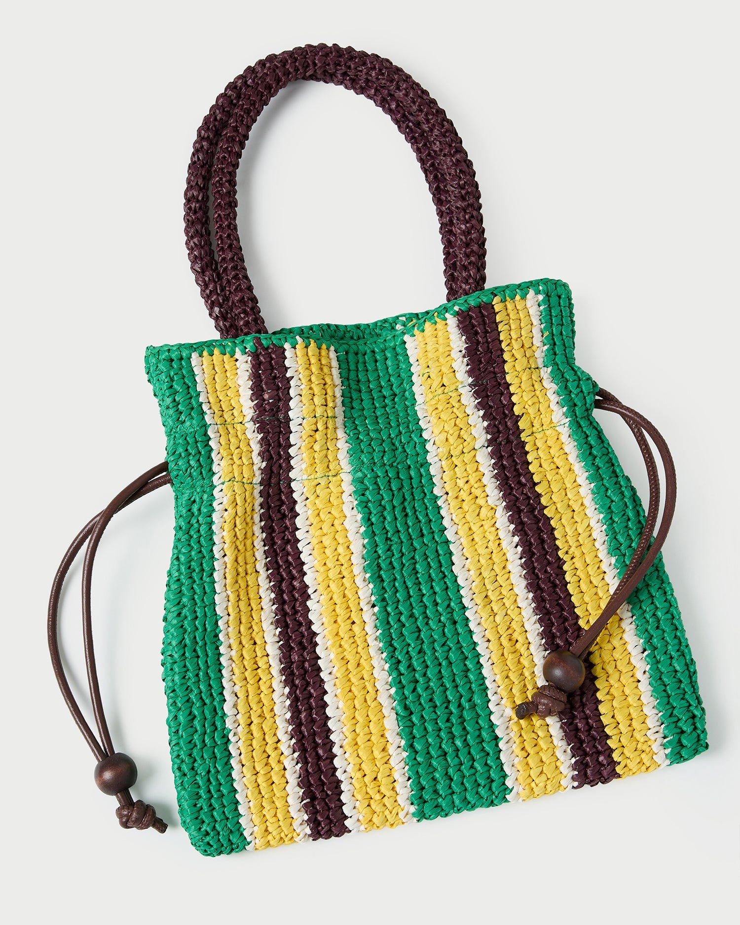 Kylie Green/Yellow Raffia Drawstring Pouch