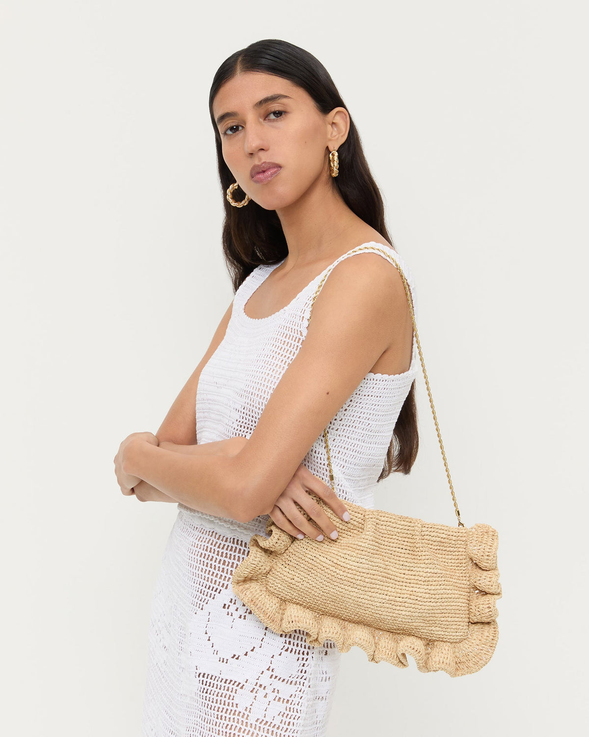 Mavis Natural Raffia Ruffle Clutch