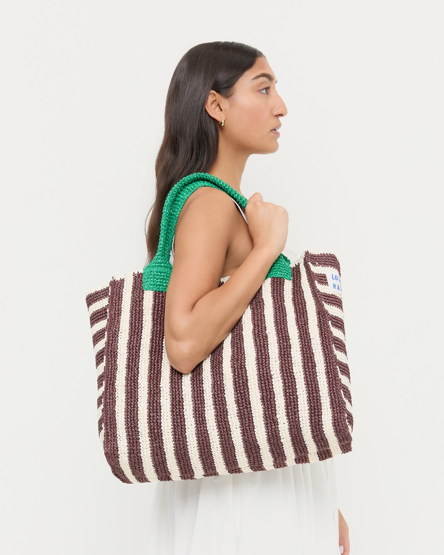 Sol Brown/White Crochet Beach Tote